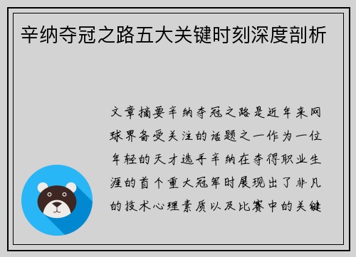 辛纳夺冠之路五大关键时刻深度剖析
