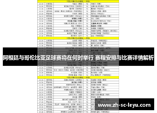 阿根廷与哥伦比亚足球赛将在何时举行 赛程安排与比赛详情解析